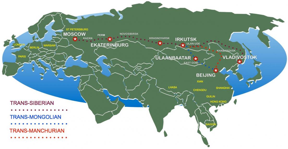 Pekin për të Moskës tren rrugë hartë